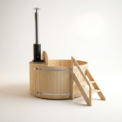 Outdoor Wood-Fired Hot Tub, 4-5 Person Pine Construction