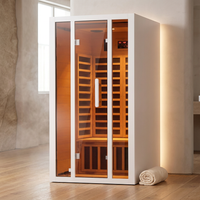 2 Person Extendable FAR Infrared Sauna for Home, Hemlock Wood Low EMF 6 Carbon Heaters Indoor Saunas with LED Lights, Bluetooth Speaker, Digital Control Panel, and Seating Bench — Studio Shot