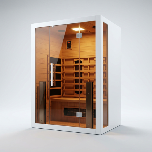 2 Person Extendable FAR Infrared Sauna for Home, Hemlock Wood Low EMF 6 Carbon Heaters Indoor Saunas with LED Lights, Bluetooth Speaker, Digital Control Panel, and Seating Bench — Studio Shot