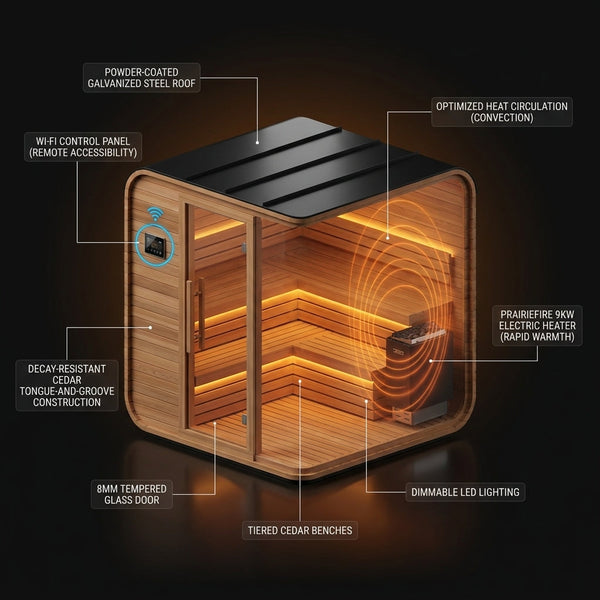 Traditional Cedar Sauna with 9kW Electric Heater