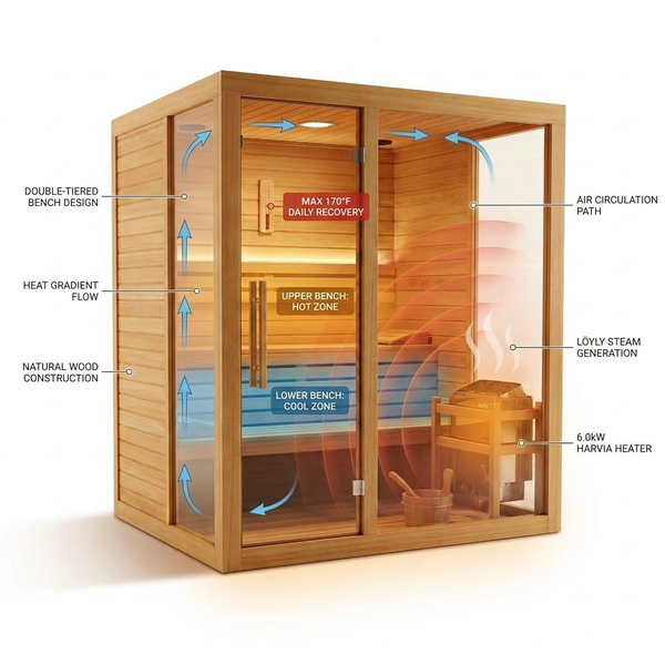Traditional Indoor Sauna with 6.0kW Harvia Heater