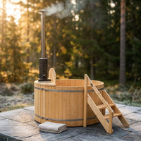 Wood Fired 4-Person to 5-Person 0-Jet Hot Tub and Ice Bath with Internal Stove Pine — Studio Shot