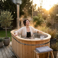 Wood Fired 4-Person to 5-Person 0-Jet Hot Tub and Ice Bath with Internal Stove Pine — Lifestyle